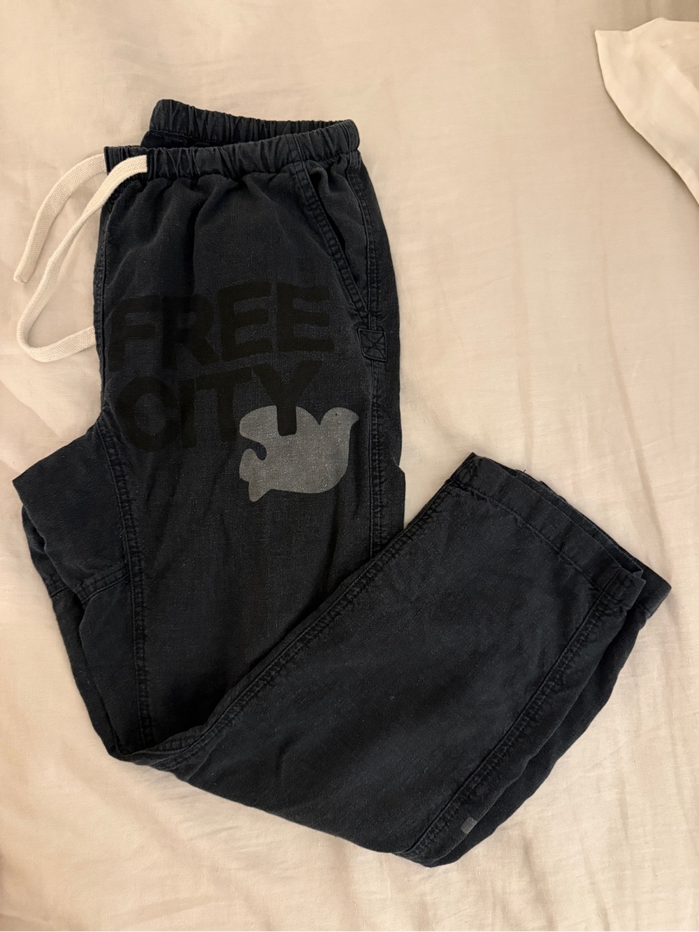 Black 'Free City' Graphic Canvas Pants